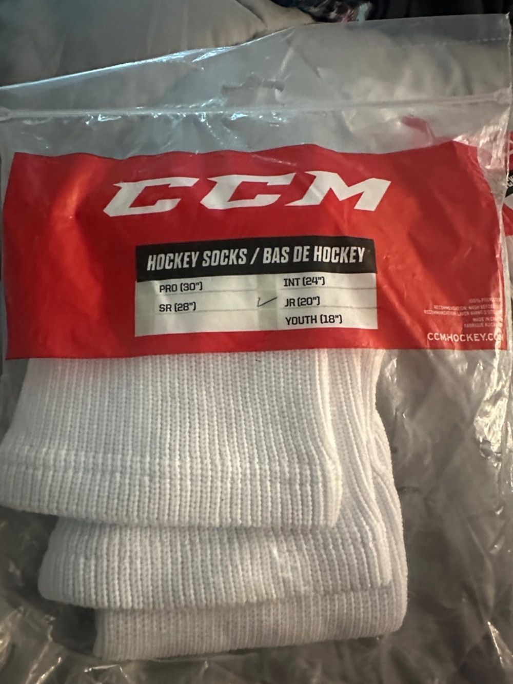 CCM White Hockey Socks - Youth 20”  Athletic